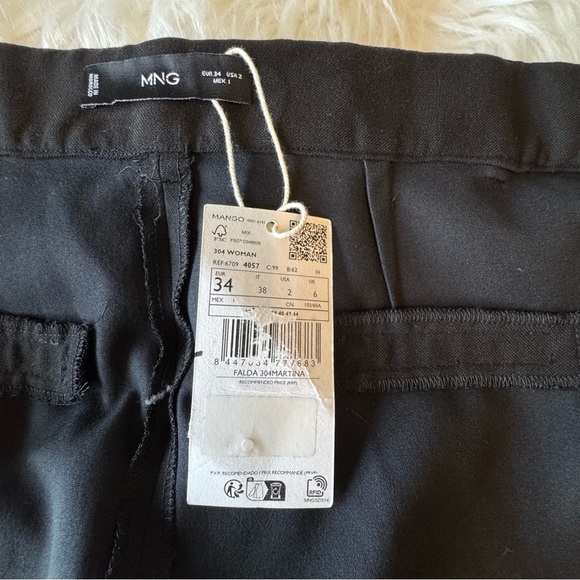 Mango Falda Martina Asymmetric topline Midi Skirt Size 2 Black - Picture 13 of 15